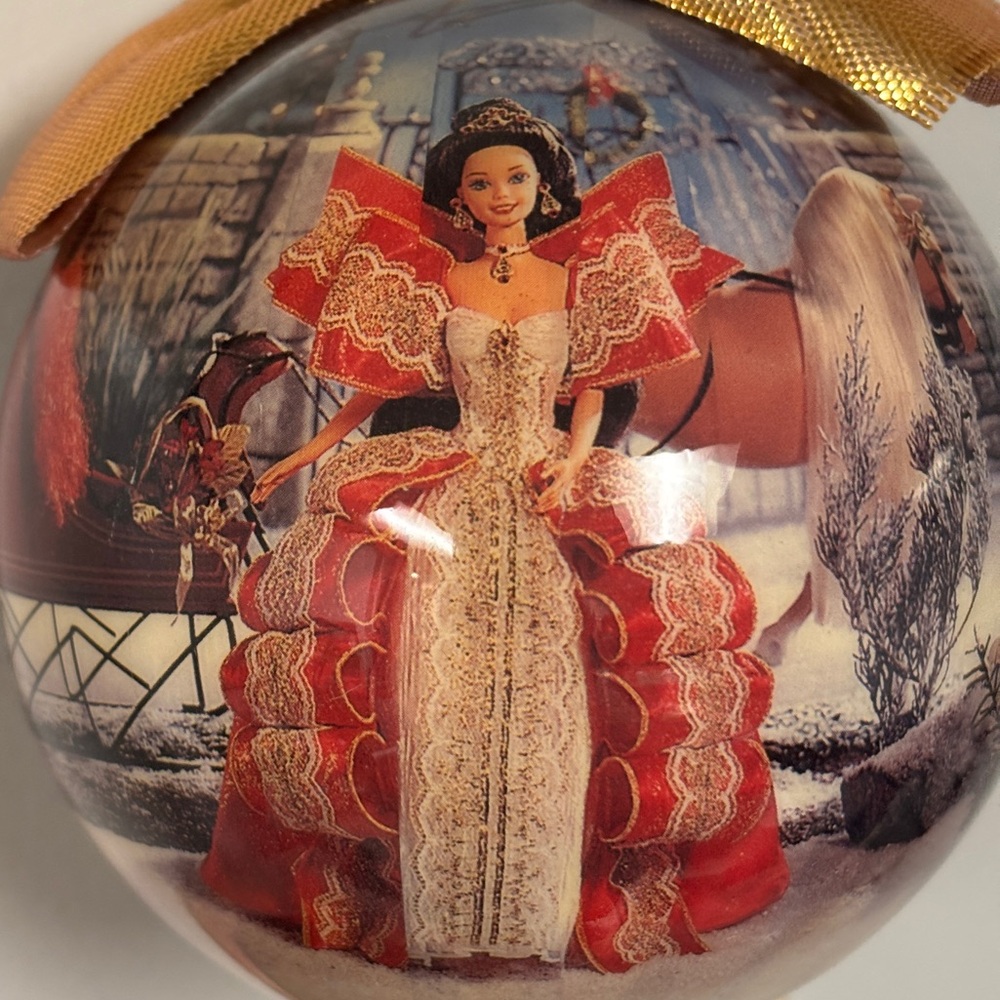 Vintage 1997 Holiday Princess Barbie Ornament & Display Stand Christmas Barbie